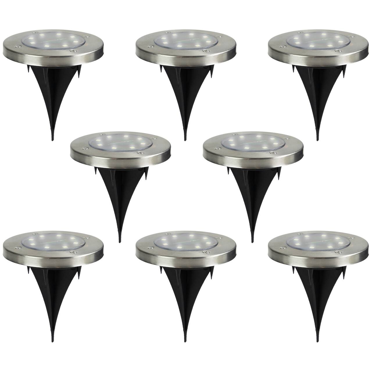 5" Round Solar Powered Stainless Steel LED Pathway Markers, 8ct.